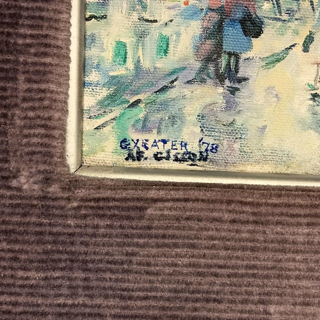 VTG Street Scene #1 Impressonist Painting Purple Velvet Matt Silver Frame 1978 For Sale - Image 12 of 18