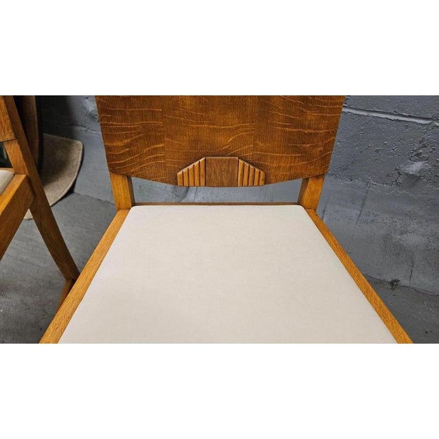 Gold Art Deco British Oak Panel Back Side Chairs, 1930, Set of 2 For Sale - Image 8 of 9