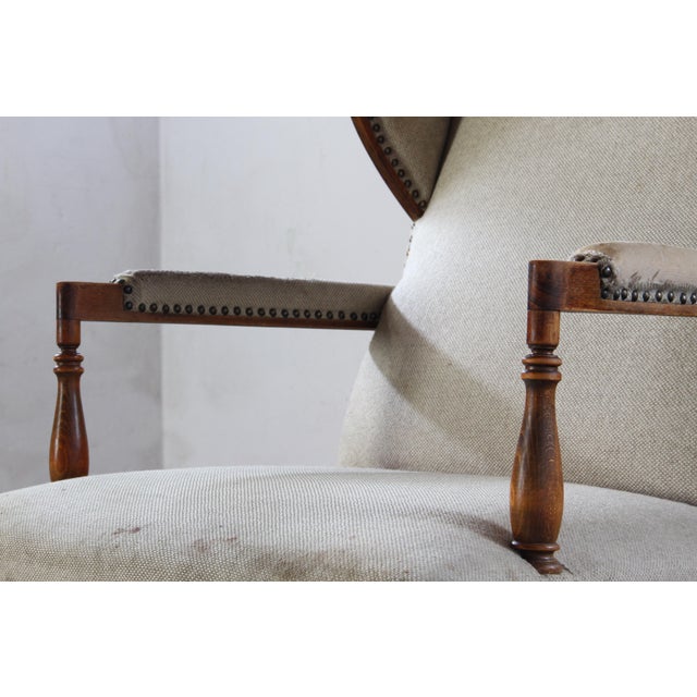 Vintage Oak Wingback Armchair, Denmark, 1930s For Sale - Image 11 of 18