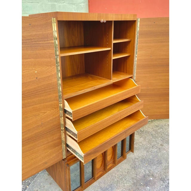Mid Century Modern Brutalist Armoire Dresser + Inset Smoked Mirrors | by Tobago For Sale - Image 10 of 13