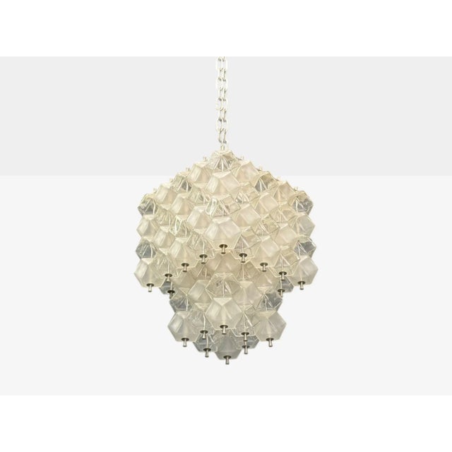 Venini Poliedri, Italian Mid-Century Modern, Faceted Glass, Metal, Geometric Chandelier, Italy, 1950s Tiered chandelier...