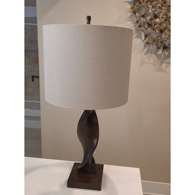 1970s 1970s Mid Century Modern Organic Twisted Wood Table Lamp & Shade For Sale - Image 5 of 5