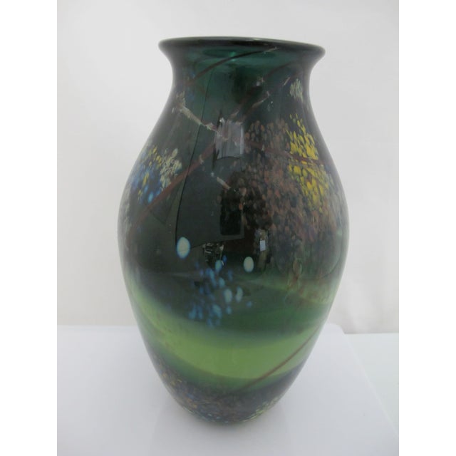 Suzanne Kindland Handblown Icefire Studio Art Glass Green Blue Mottled Vase For Sale - Image 4 of 12