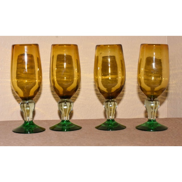 1980s Hand Blown Amber Cocktail Glasses, Made in Mexico- Set of 4 For Sale In Palm Springs - Image 6 of 6