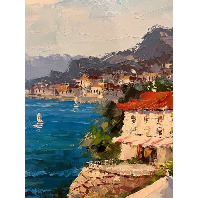 Mid 20th Century Signed Original Oil Painting 29.5"x41" Mediterranean Coast For Sale - Image 4 of 9