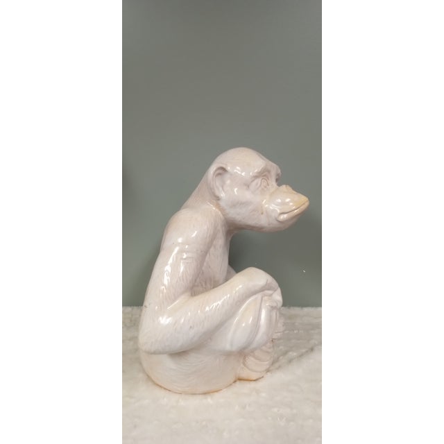 1960s Large Vintage Italian White Glazed Pottery Chimpanzee Statuette For Sale - Image 5 of 9