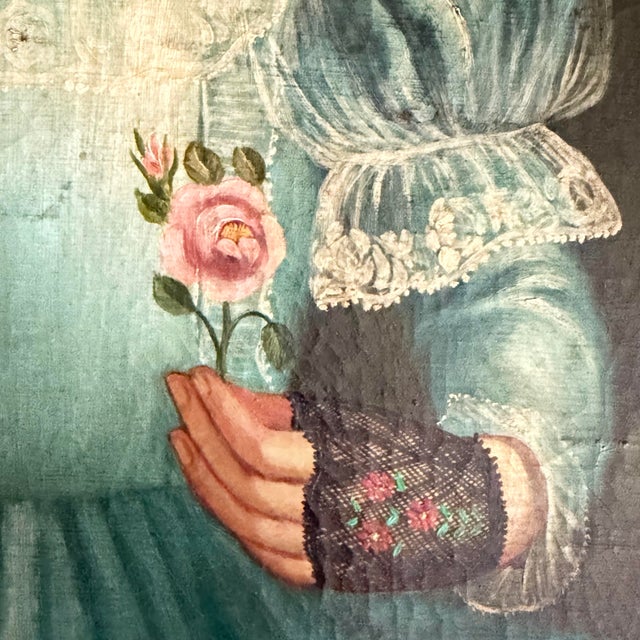 20Th Century Portrait of a Girl With Flower by Horacio Renteria Rocha For Sale - Image 9 of 12