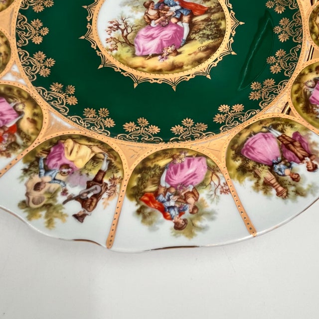 Vintage Fragonard Love Story Plates, Royal Vienna Bavarian Porcelain, Green & Gold - Set of 2 For Sale - Image 11 of 12