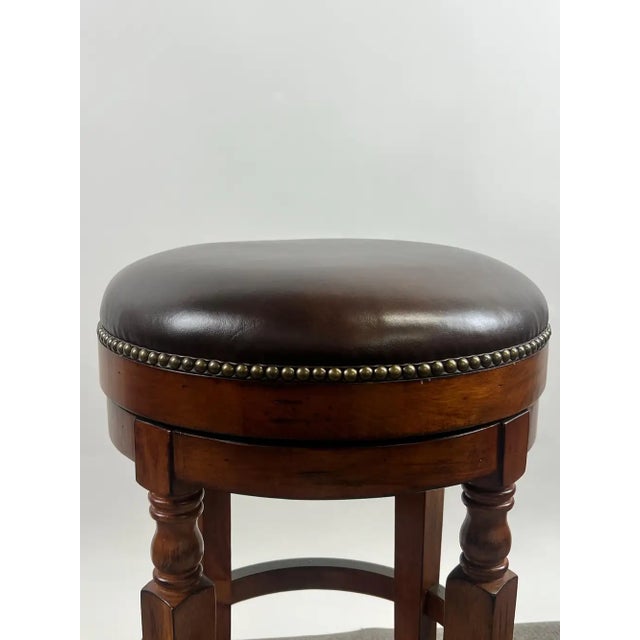 Vintage Traditional Style Frontgate Studded Leather Swivel Stool, a Set of 3 For Sale - Image 10 of 16