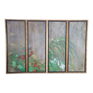 Summer Rain After Saikai Hoitsu Contemporary School Oil Painting Folding Screen For Sale