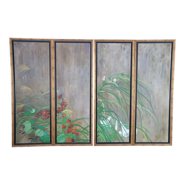 Summer Rain After Saikai Hoitsu Contemporary School Oil Painting Folding Screen For Sale
