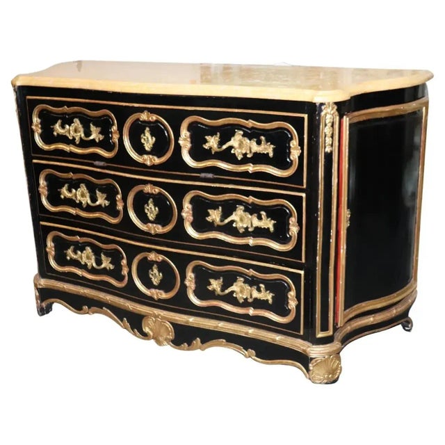 Huge Gilded Ebonized Period French Louis XV Marble Top Butlers Desk Commode For Sale - Image 13 of 13