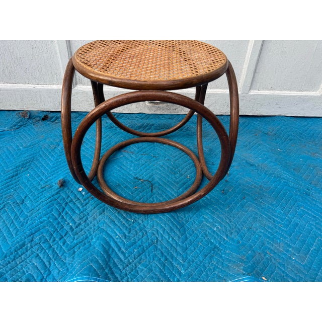 Vintage Thonet Style Bentwood and Cane Ottoman For Sale - Image 4 of 7