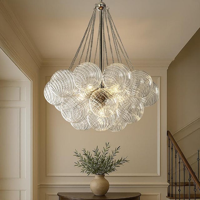 2020s Aloadecor 27'' Modern Glam Cluster Chandelier 6 Lights Pendant With Hand Blown Textured Glass Globes and Chrome Finish For Sale - Image 5 of 8