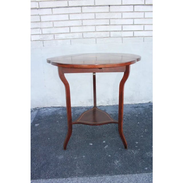 Inlaid Triangular Drop Leaf Side Accent Table For Sale - Image 4 of 7