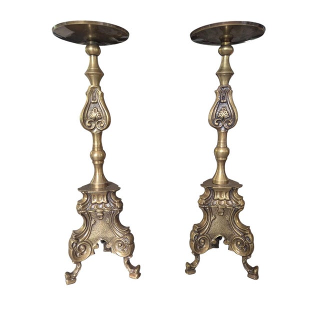 Antique Belle Epoque Bronze Altar Candle Holders-a Pair For Sale - Image 15 of 17