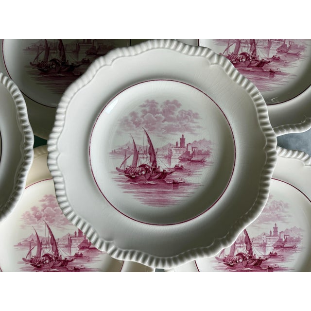 Spode Set of 8 Vintage Copeland Spode Pink Transferware Dinner Plates For Sale - Image 4 of 10