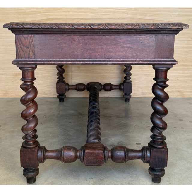 Wood 19th Spanish Walnut Desk or Console Table With Two Drawers & Solomonic Legs For Sale - Image 7 of 12
