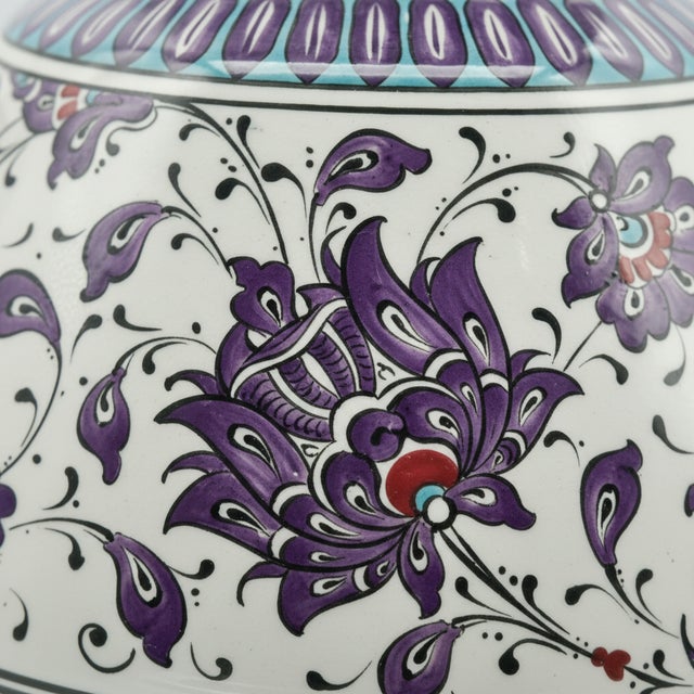 Handmade Ceramic Tri Handled King Vase (30cm) Purple and Turquoise Hatai Pattern For Sale - Image 4 of 8