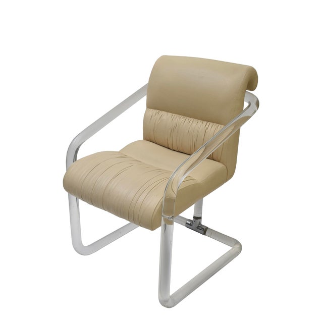 1970s Vintage Signed Lion in Frost Lucite and Leather Upholstered Dining Chairs, Set of 4, 1970's For Sale - Image 5 of 12