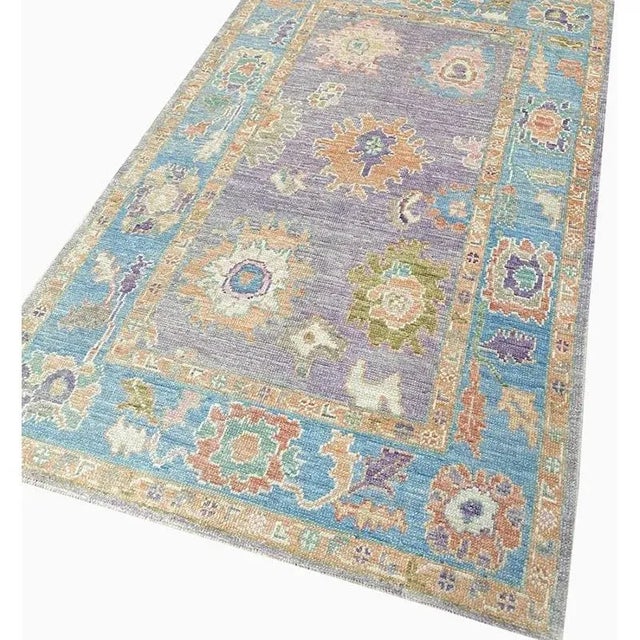 Handwoven Turkish Oushak Area Rug 4'0" × 6'1" For Sale - Image 4 of 13