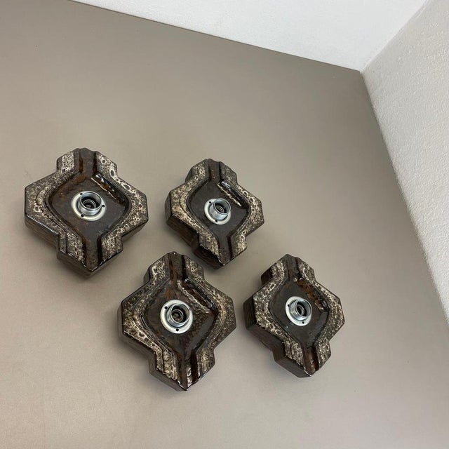 Fat Lava Brown & Beige Ceramic Wall Lights from Pan Ceramics, Germany, 1970s, Set of 4 For Sale - Image 11 of 18