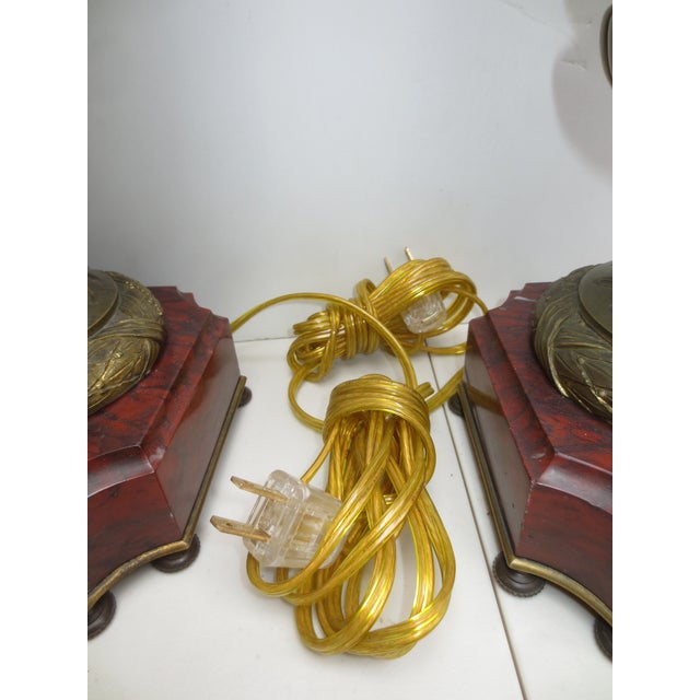 Antique Italian Gilt Bronze and Rouge Marble Garnature Lamps -a Pair of 2 For Sale - Image 4 of 11