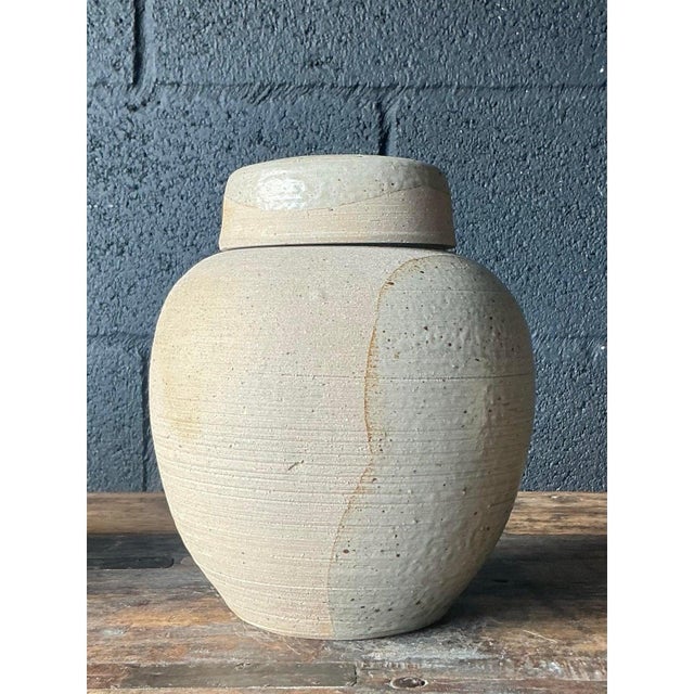 Vintage Boho Lidded Studio Pottery Urn For Sale - Image 10 of 10