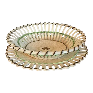 1800-1820 English Regency Wedgwood Creamware Chestnut Basket Bowl & Stand - 2 Pieces