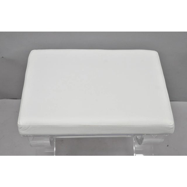 Contemporary Modern Lucite Acrylic X-Form White Vanity Bench Stool Seat For Sale - Image 4 of 15