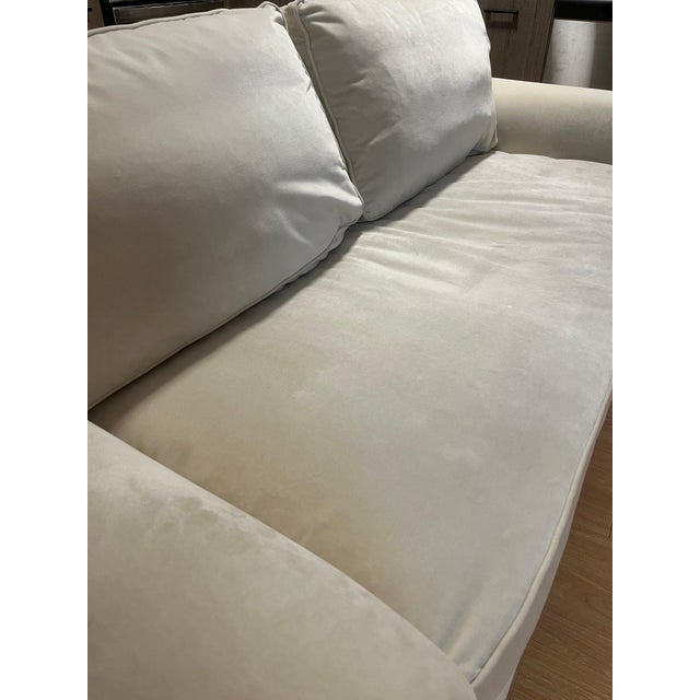 Classic White Velvet Sofa With Nailhead Trim – 83.5” Traditional Couch For Sale In Los Angeles - Image 6 of 11