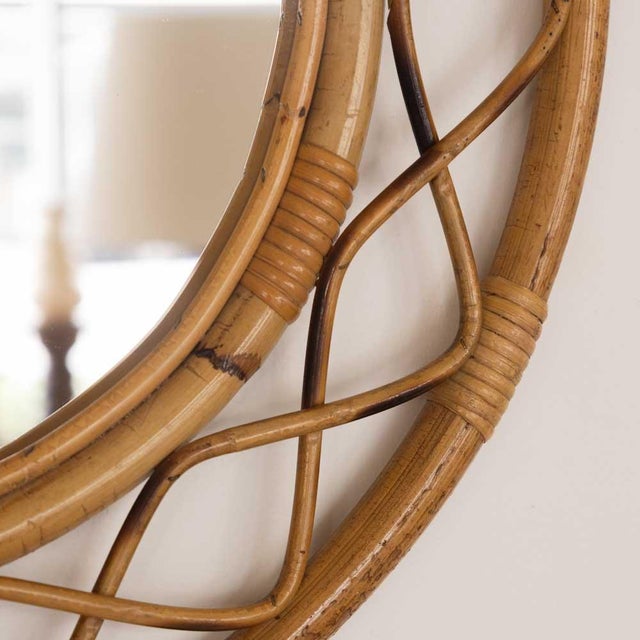 1960s Italian Wavy Rattan Circular Mirror For Sale - Image 9 of 10