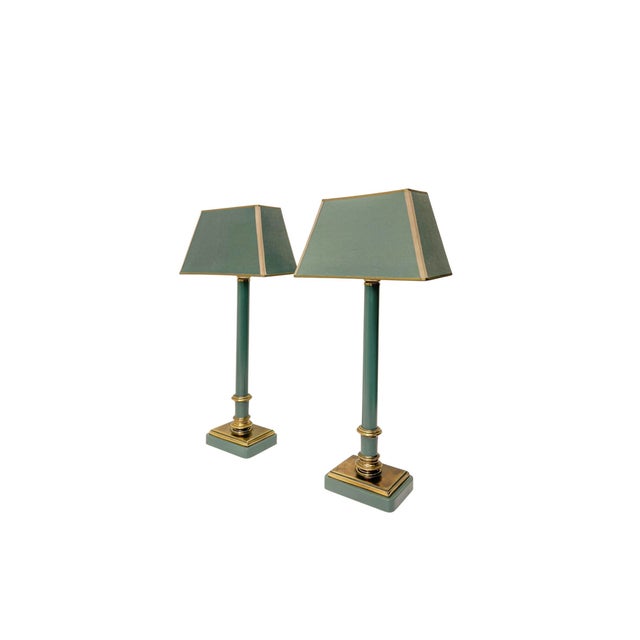Brass and Green-Painted Metal Table Lamps by Kullmann, 1970, Set of 2 For Sale - Image 14 of 14