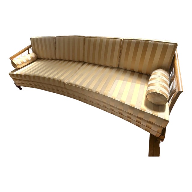 1950s Custom Made Mid-Century Modern Satin Upholstered Curved Sofa For Sale