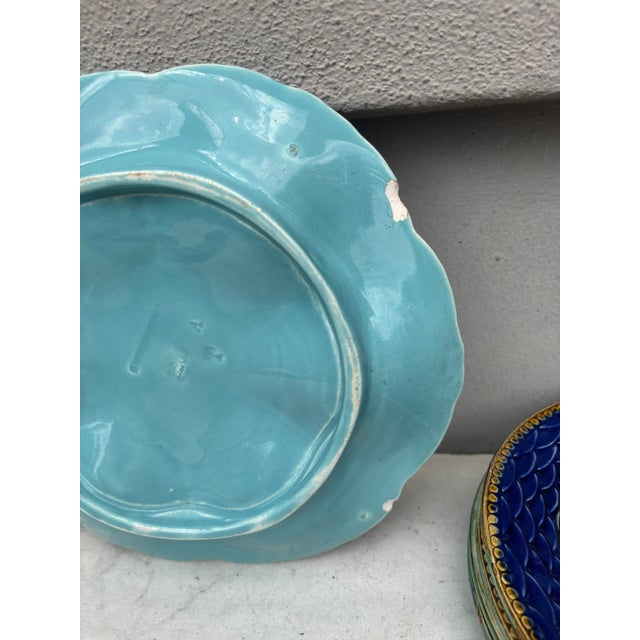 Late 19th Century French Majolica Oyster Aqua Turquoise Plate Sarreguemines, Circa 1870 For Sale - Image 5 of 5