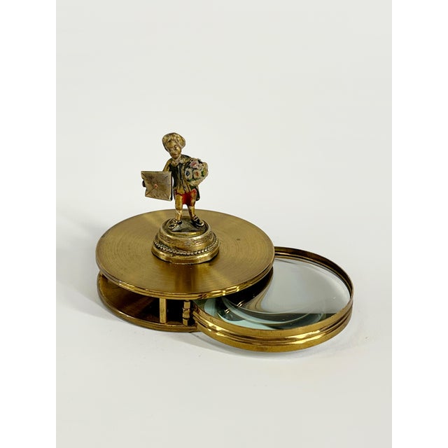 Vintage Brass Magnifying Glass Paper Weight For Sale - Image 4 of 11
