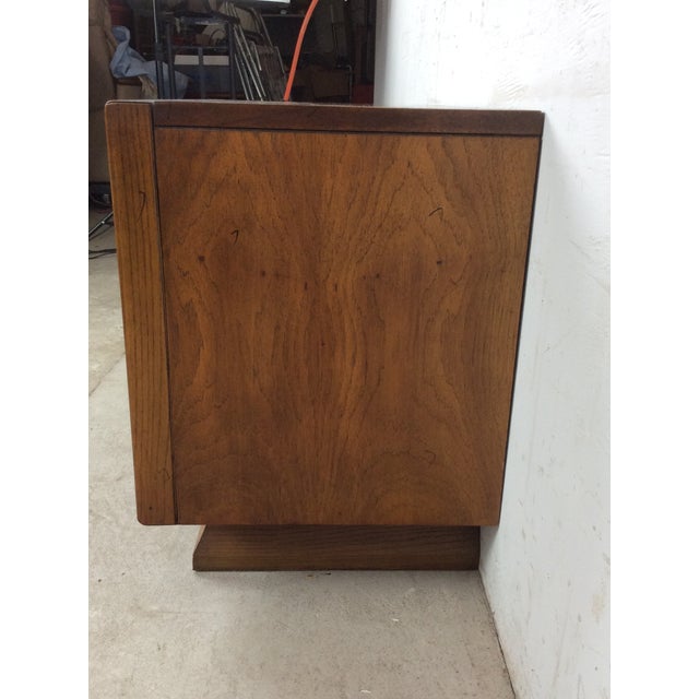 1970s Mid Century Modern Two Drawer Nightstand With Unique Brass Hardware For Sale - Image 5 of 16