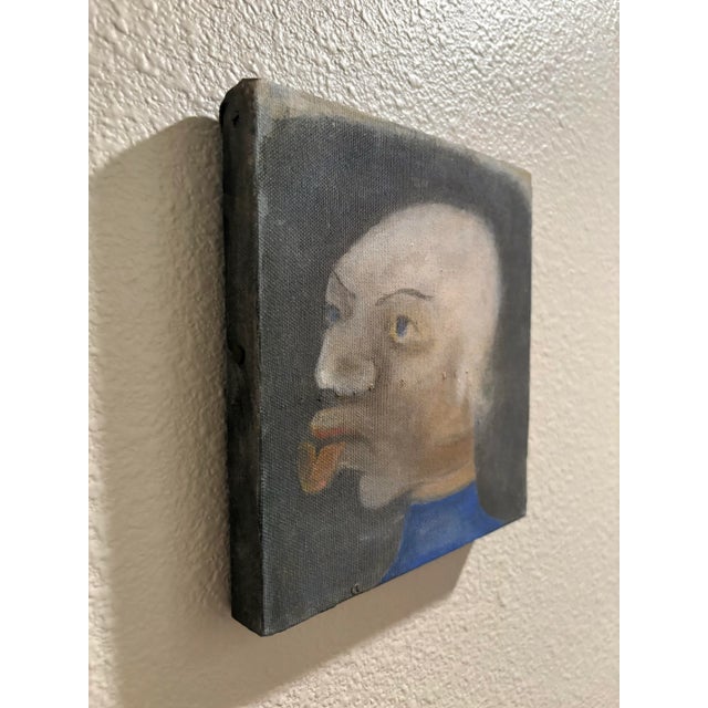1990s Abstract Portrait Painting of a Primitive Old Man by Artist Richard Klamann, 7” Square For Sale - Image 5 of 9