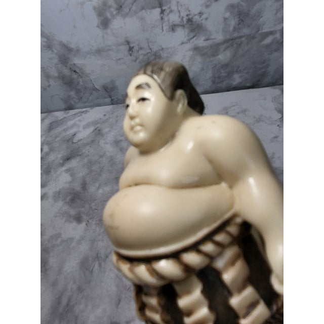 Bone Antique Meiji Period Japanese Hand Carved Sumo Figurine For Sale - Image 7 of 14
