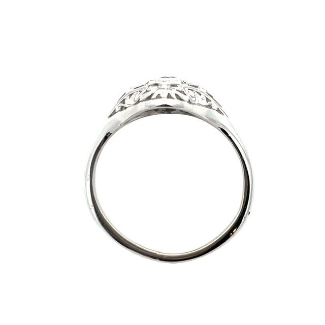 Mid 20th Century 14k White Gold Diamond Filigree Ring, Size 7.25 For Sale In New York - Image 6 of 8