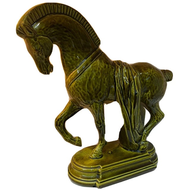 1990s Vintage Lane & Co Mid Century Green Drip Glazed Ceramic Horse Statue Figurine For Sale - Image 5 of 5