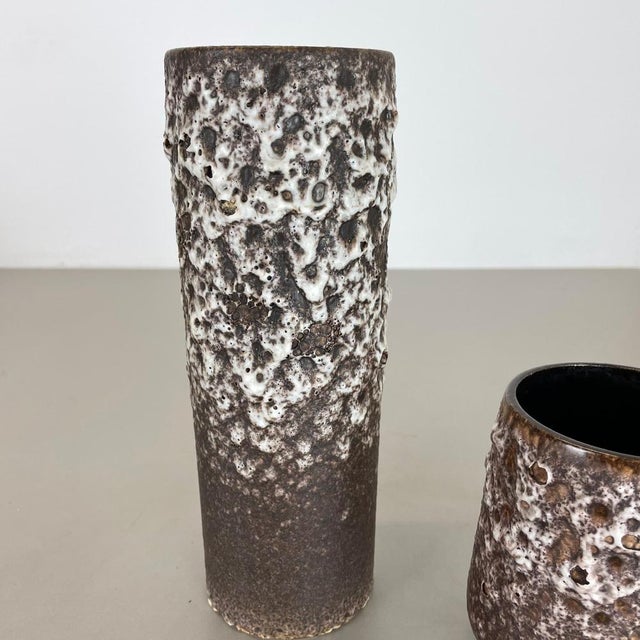 Set of Two Pottery Fat Lava Vases Crusty Brown-White from Jopeko, Germany, 1970s, Set of 2 For Sale - Image 6 of 18
