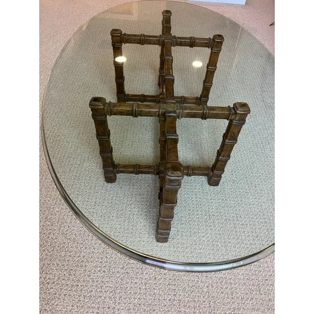 1970s Drexel Heritage Faux Bamboo Oval Glass Coffee Table For Sale In Los Angeles - Image 6 of 10