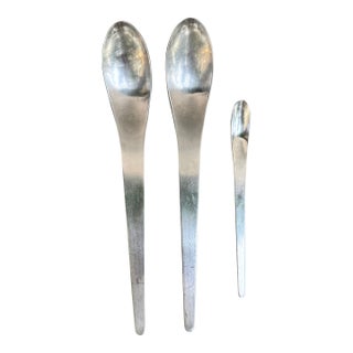 Georg Jensen Arne Jacobsen Serving Tea Spoons Set Denmark Stainless Steel Matte For Sale