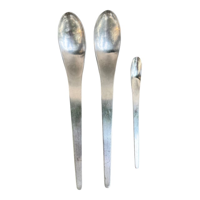 Georg Jensen Arne Jacobsen Serving Tea Spoons Set Denmark Stainless Steel Matte For Sale