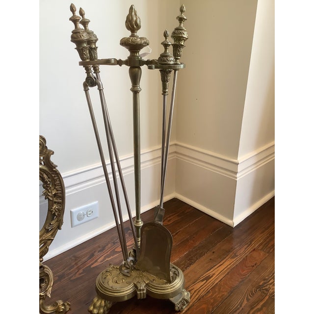 Mid 19th Century French Solid Brass Fireplace Screen and Tool Set For Sale - Image 9 of 9
