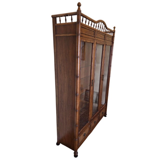 Vintage Thomasville Faux Bamboo and Cane Glass Display Cabinet China Hutch For Sale - Image 11 of 17