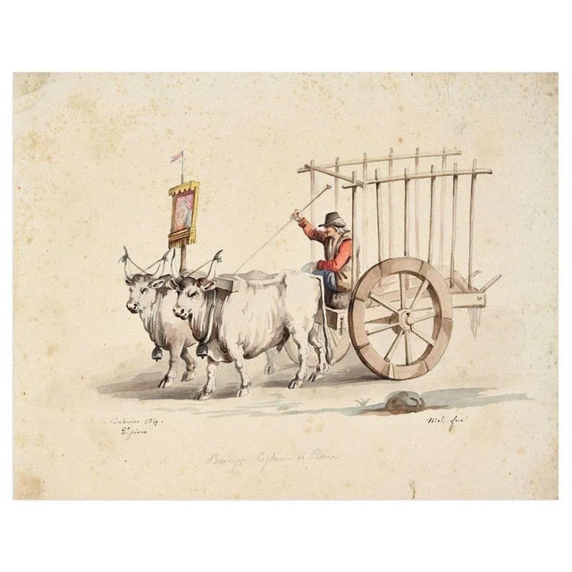 Chariot is a wonderful original watercolor on paper, realized in XIX century by an anonymous artist whose signature seems...