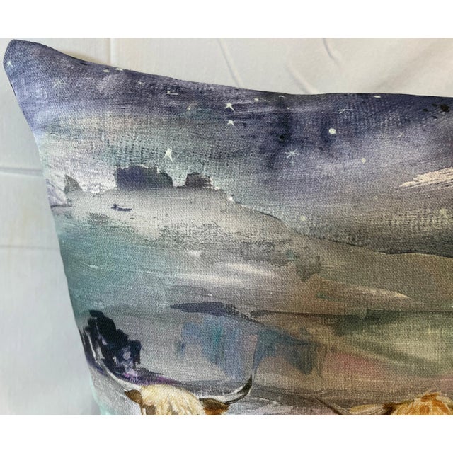 Textile 16" Square Decorative Toss PIllow Embellished With a Fold of Grazing Highland Cows Under the Moon - Made in the U K For Sale - Image 7 of 12