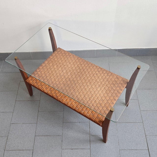 Vintage Coffee Table in Beech, Rattan, Brass and Glass, 1960s For Sale - Image 12 of 15